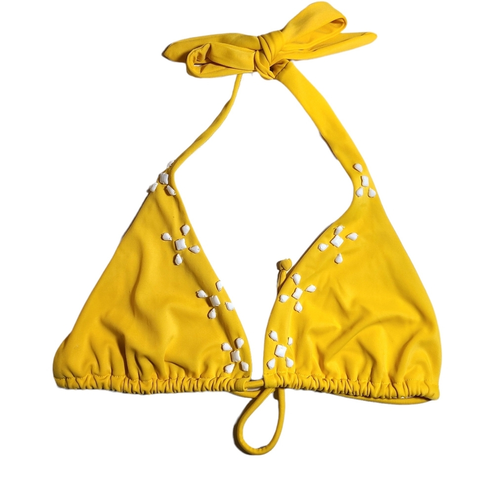 Victoria's Secret Mustard Yellow Bikini Top with White Bead Sequins